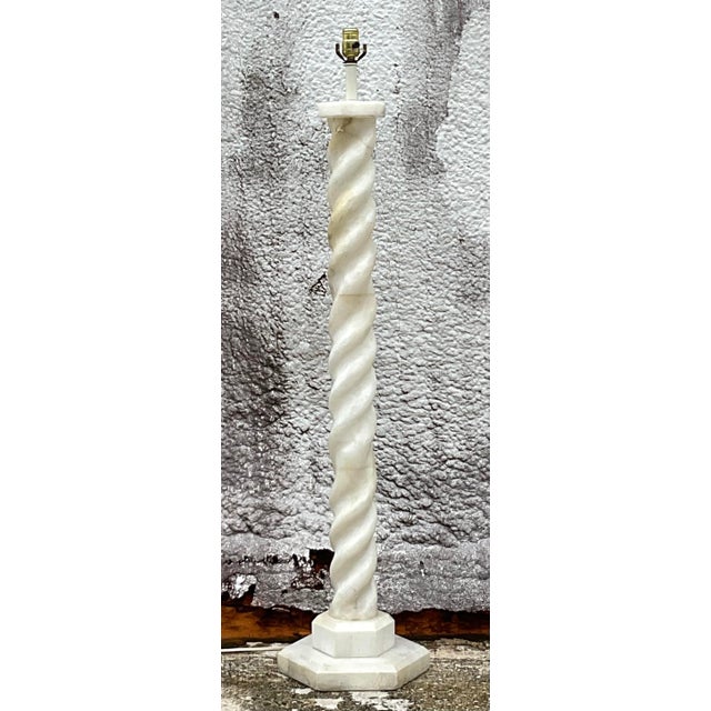 Illuminate your space with the earthy elegance of this Vintage Boho Alabaster Barley Twist Floor Lamp. Featuring a...