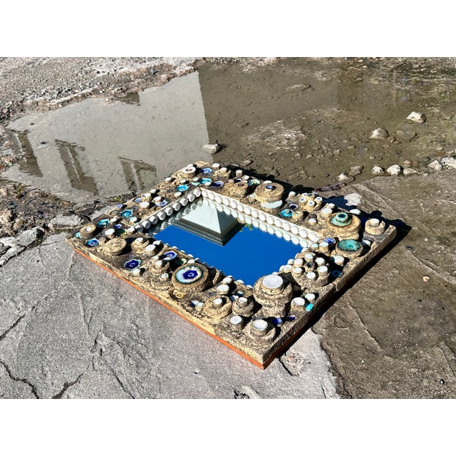 Rectangular Brutalist Studio Ceramic Wall Mirror with Abstract Ceramic Relief, Germany, 1960s For Sale - Image 16 of 18