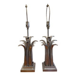 Vintage 1970s Aluminum Tropical Leaf/Palm Table Lamps - a Pair For Sale