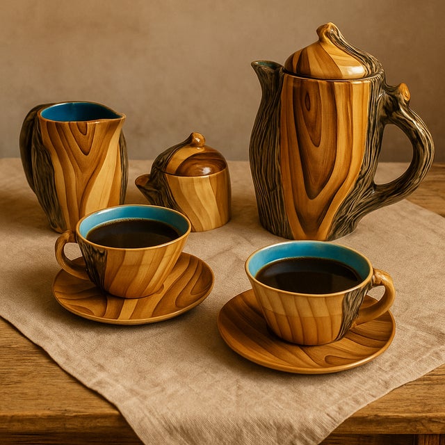 An elegant modernist tea service designed by Grandjean-Jourdan for Vallauris in the 1950s. Each piece features a...