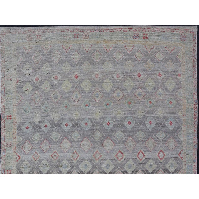 Gray Modern Afghan Tribal Rug by Keivan Woven Arts in Wool With Sub-Geometric Design 6'4 X 9'6 For Sale - Image 8 of 12