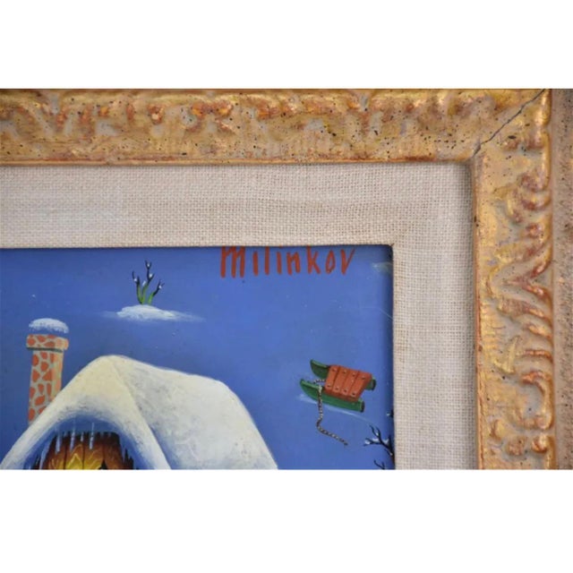 Ljubomir Milinkov (1938) Oil painting on board, Whimsical pastoral farm landscape Hand signed upper right, Dimensions:...