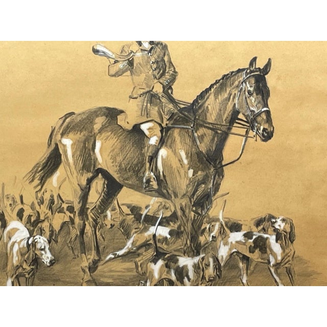 Signed Michael Lyne “American Foxhounds” Framed Drawing, c.1950 – Pencil and Chalk British Sporting Art For Sale - Image 6 of 12