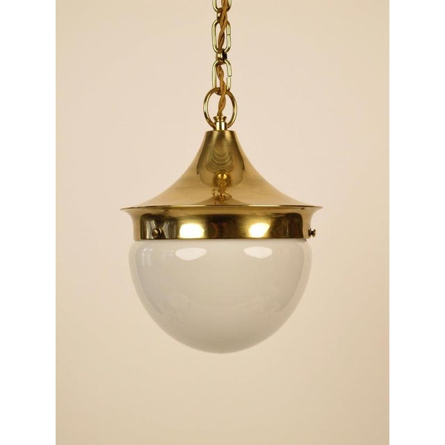 Late Jugendstil Pendant Lamp in Brass and Opaline Glass, Vienna, Austria, 1900s For Sale - Image 3 of 11