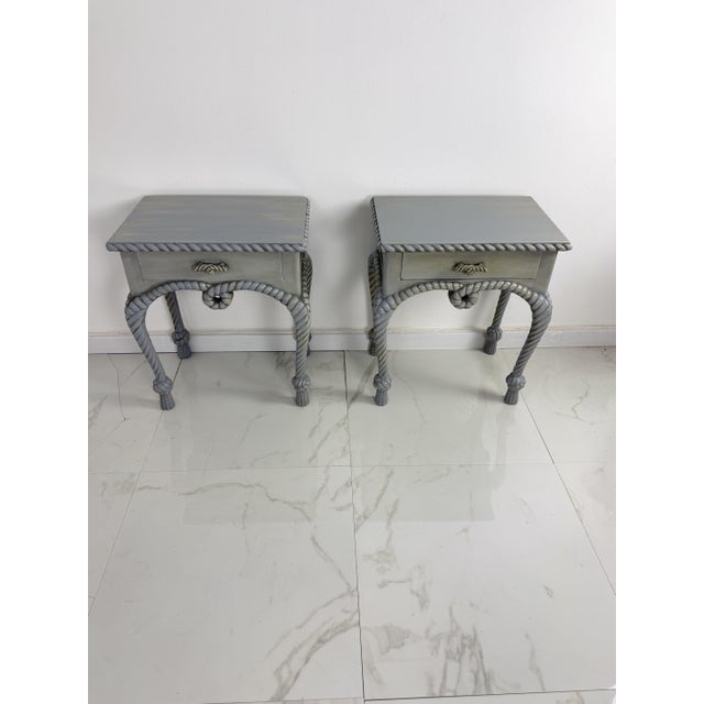 Mid-Century Modern Vintage French Country Style Bedside Tables with Rope Detail, 1970, Set of 2 For Sale - Image 3 of 18