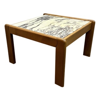 Vintage Breccia Capraia Marble Coffee Table with Wooden Frame For Sale