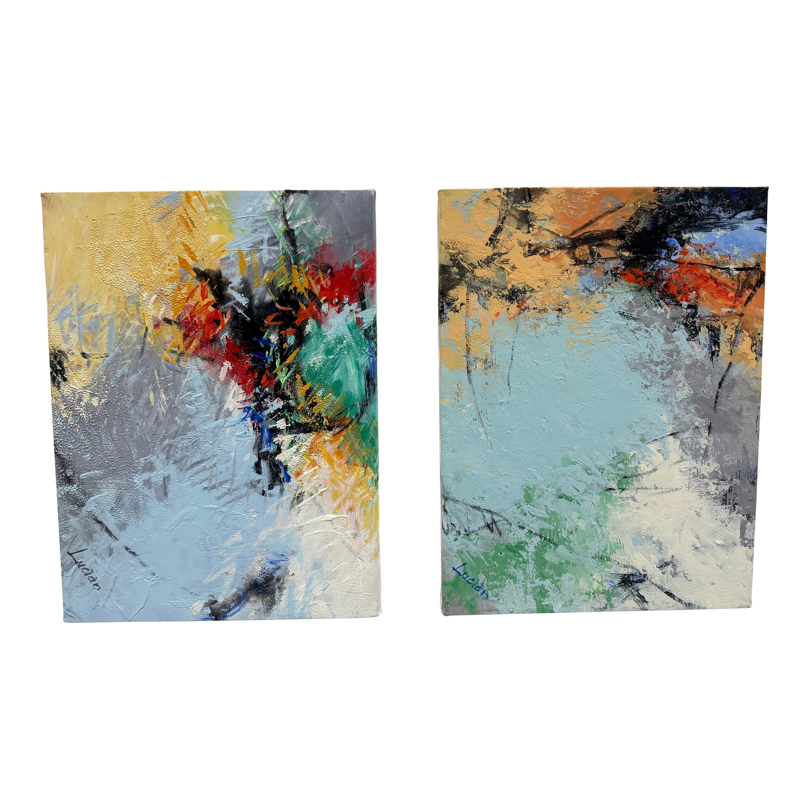 Pair of Abstract Paintings by Lucien, Contemporary Oil Paintings on ...