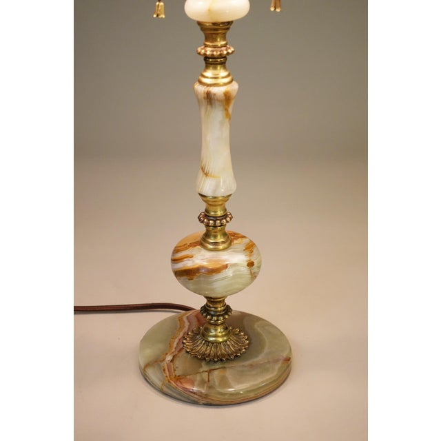 1920s 1920s French Art Nouveau Neo Classic Green Banded Onyx Marble Brass Table Lamp For Sale - Image 5 of 11