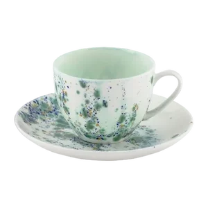 Set of 2 Tea Cups & Saucer Blue Marble