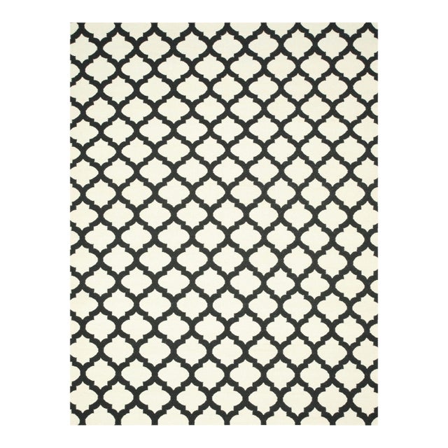 8x10 Maya Moroccan Black Geometric Modern Flatweave Wool Carpet Rug For Sale