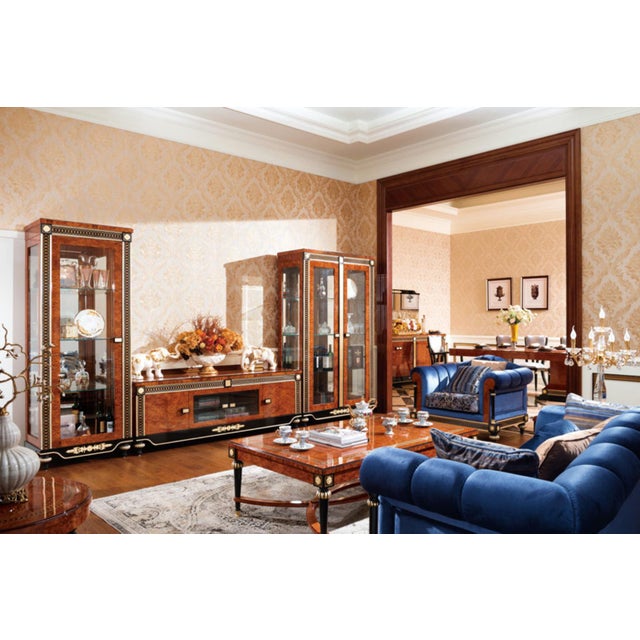 Traditional Luxury Walnut Burl & Gold Solid Wood Media Credenza / Floor Cabinet For Sale - Image 3 of 3