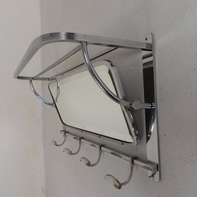 1930s Art Deco Wall Coat Rack with Adjustable Faceted Mirror in Chrome Frame, 1930s For Sale - Image 5 of 14
