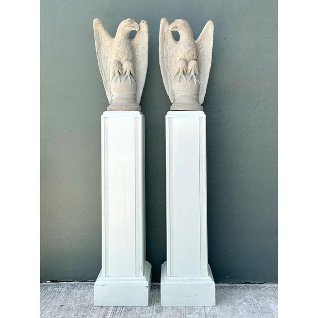 Mid 20th Century Vintage Cast Cement Eagle Statues - Pair For Sale - Image 5 of 12