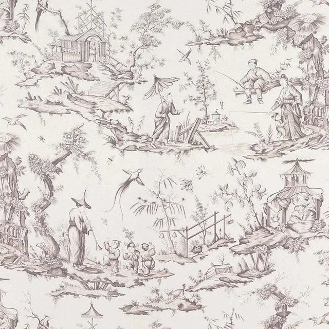 Chinoiserie Sample - Schumacher Shengyou Toile Fabric in Driftwood For Sale - Image 3 of 3