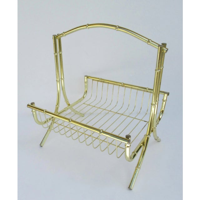 Vintage Mid-Century Modern Brass Bamboo-Style Magazine Stand, Book Holder For Sale - Image 9 of 13