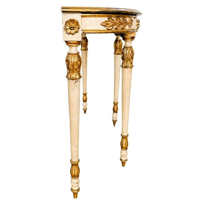 1950s Neoclassical Style Italian Gilt & Cream Painted Finish Demilune Console Table For Sale In San Diego - Image 6 of 13