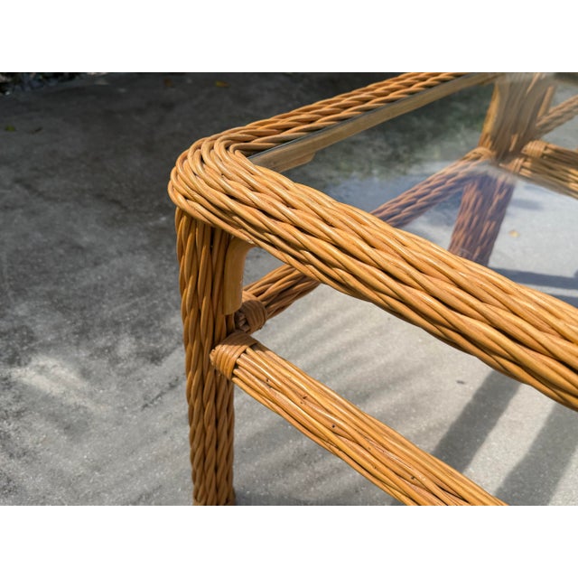 Vintage Woven Rattan End Tables With Glass Tops, Pair For Sale In Naples, FL - Image 6 of 12