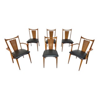 Mid-Century Modern Walnut Cane Back Dining Chairs - Set of 6 For Sale