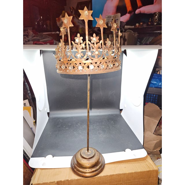 Vintage Santos/Madonna Crown/Stand Decor With Rhinestones For Sale - Image 4 of 4