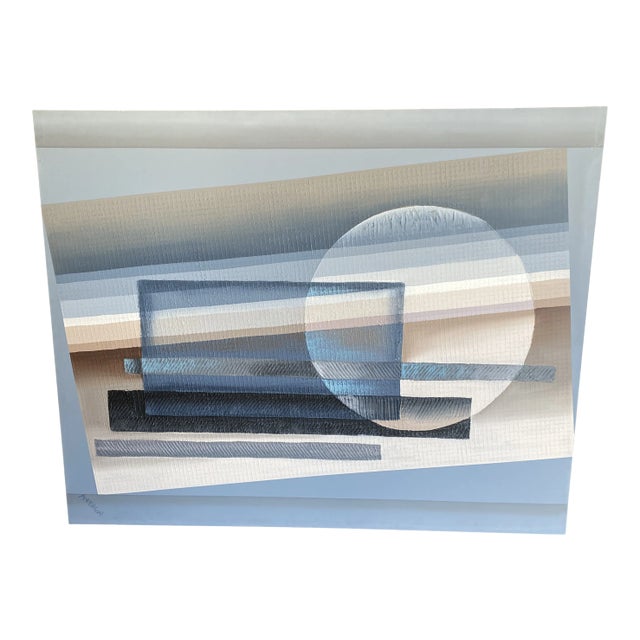 Original Oversized Blue Cubist Style Geometric Painting For Sale