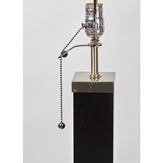 Wood 1980s Pair of Black and Chrome Table Lamps With Cream Rectangular Shades For Sale - Image 7 of 12