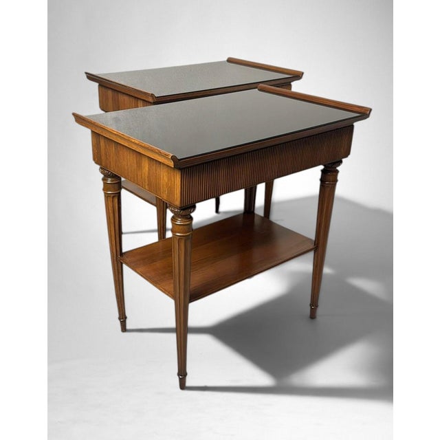 Wood Mid-Century Modern Pair of Italian Wooden Nightstands With Black Glass Tops For Sale - Image 7 of 18
