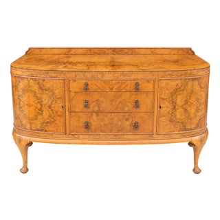 Vintage Art Deco–Style Burl Wood Serpentine Buffet / Sideboard For Sale