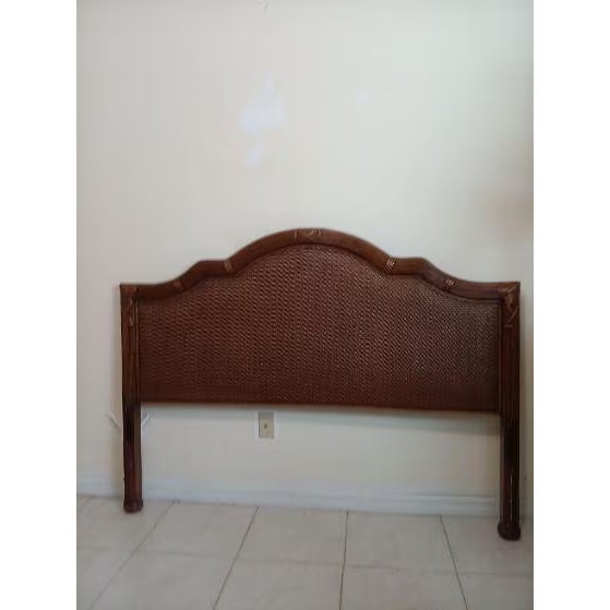 Vintage Wicker Bamboo Queen Headboard Tommy Bahama Style Dark Tone For Sale In Naples, FL - Image 6 of 7