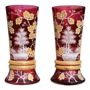 19th Century Bohemian Ruby Red Vases—A Pair
