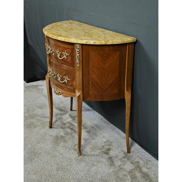 Early 20th Century Louis XV-Louis XVI Transition Style Half-Moon Commode For Sale - Image 9 of 18