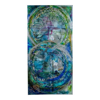 Artist Mark Adler Four-Panel Circular Abstract Acrylic Painting on Canvas Framed For Sale