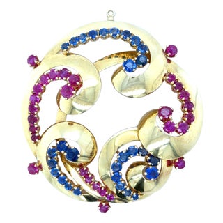 Mid 20th Century Cartier Retro Ruby and Sapphire Pendant For Sale