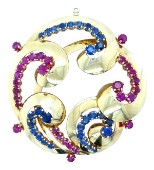 Mid 20th Century Cartier Retro Ruby and Sapphire Pendant