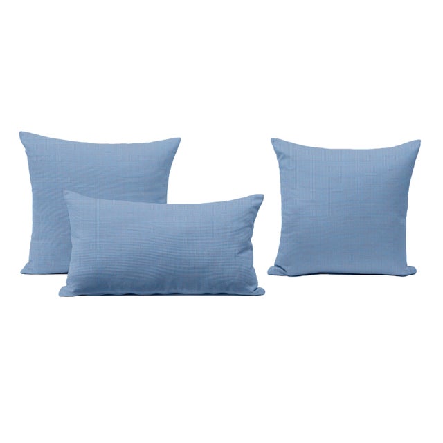 Contemporary Orange + Blue Outdoor Throw Pillows - Set of 3 For Sale - Image 3 of 3