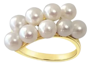 Diagonal Double Row Pearl Cluster Ring 14k Yellow Ring, Size 6.5