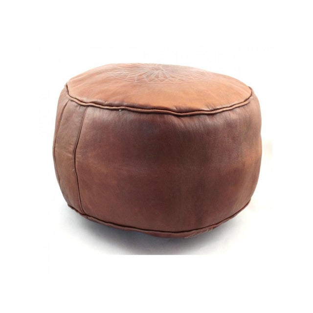 Modern Brown Leather Moroccan Pouf Ottoman Chairish