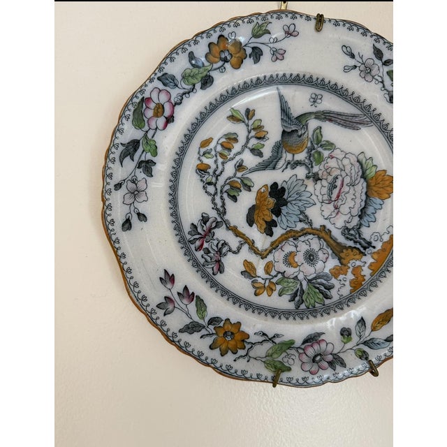 Ceramic Antique, Early. 20th Century Ashworth Bros Hanley England Ironstone Chinoiserie Bird and Flower Plate For Sale - Image 7 of 12