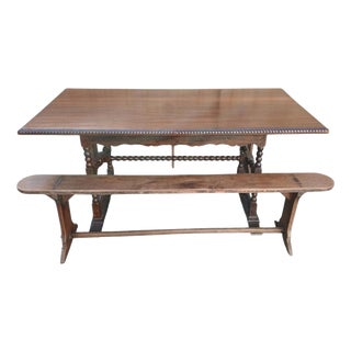 Antique Victorian Walnut Refectory Farmhouse Dining Table For Sale