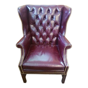 Paine Furniture Clarendon Collection Tufted Leather Burgundy Wingback Chair