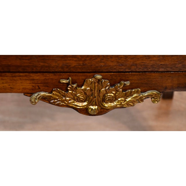Antique French Louis XV Style Mahogany Inlay Nightstand With Faux Book Front Gallery Top Bronze Mounts For Sale - Image 12 of 15