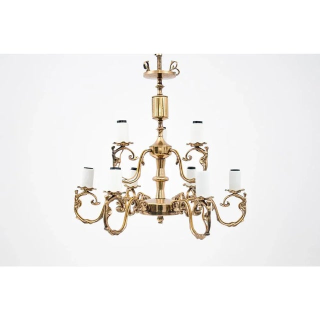 Gold Brass Chandelier, Poland, 1950s For Sale - Image 8 of 8