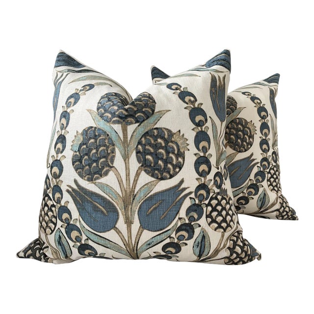 Thibaut “Corneila” in Aqua Pillows - a Pair For Sale