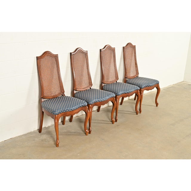 Baker Furniture Company Baker Furniture Style French Provincial Louis XV Carved Walnut and Cane Back Dining Chairs, Set of Four For Sale - Image 4 of 13