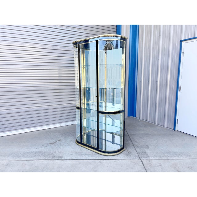 Mastercraft 1970s Vintage Brass & Gunmetal Curved Display Cabinet Styled After Mastercraft For Sale - Image 4 of 13
