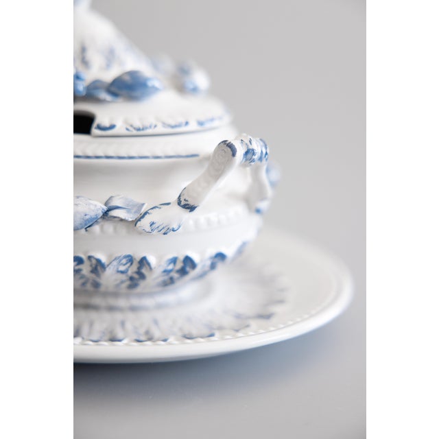 Blue Vintage Italian Blue & White Porcelain Fruit Lidded Sauce Gravy Tureen & Underplate For Sale - Image 8 of 13