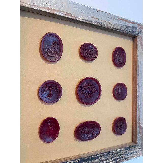 Ruby Red Italian Wax Intaglios in 1880s Pine Frame For Sale - Image 8 of 10