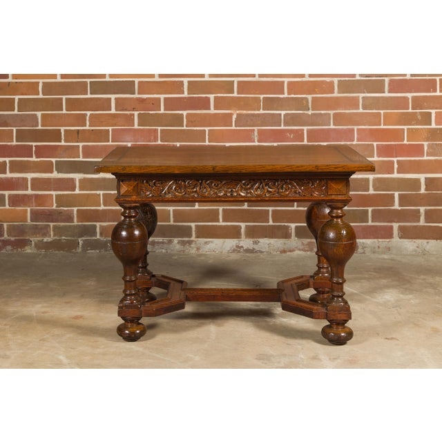 19th Century English 19th Century Oak Table with Carved Apron and Turned Baluster Legs For Sale - Image 5 of 12