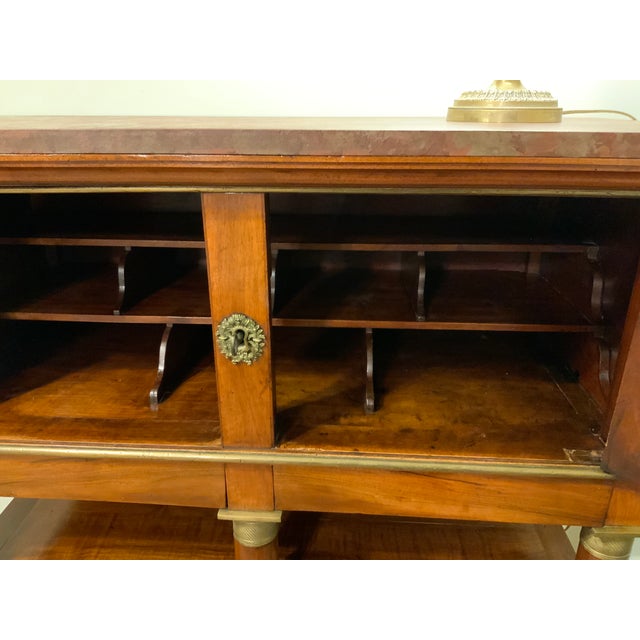 Early 19th C. French Empire Mahogany & Brass Cabinet, Faux-Marble Top For Sale - Image 10 of 14