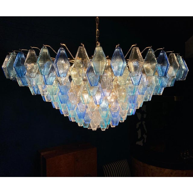 1990s Sapphire Colored Murano Glass Poliedri Chandelier For Sale - Image 5 of 15