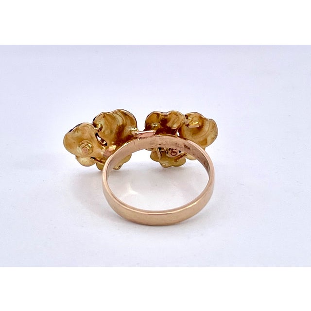 Lavender Antique 14k Yellow Gold Double Pansy Brooch With Diamonds, Circa 1960s, Size 6.25 For Sale - Image 8 of 8